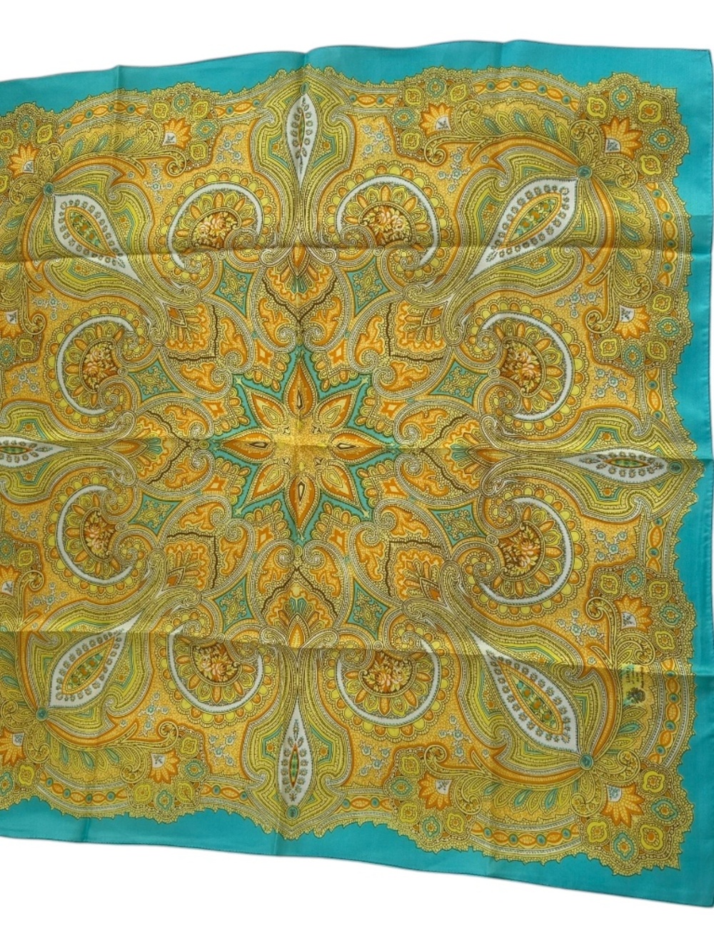 Liberty of London NEW ye.llow turquoise paisley 100% silk scarf 23" sq